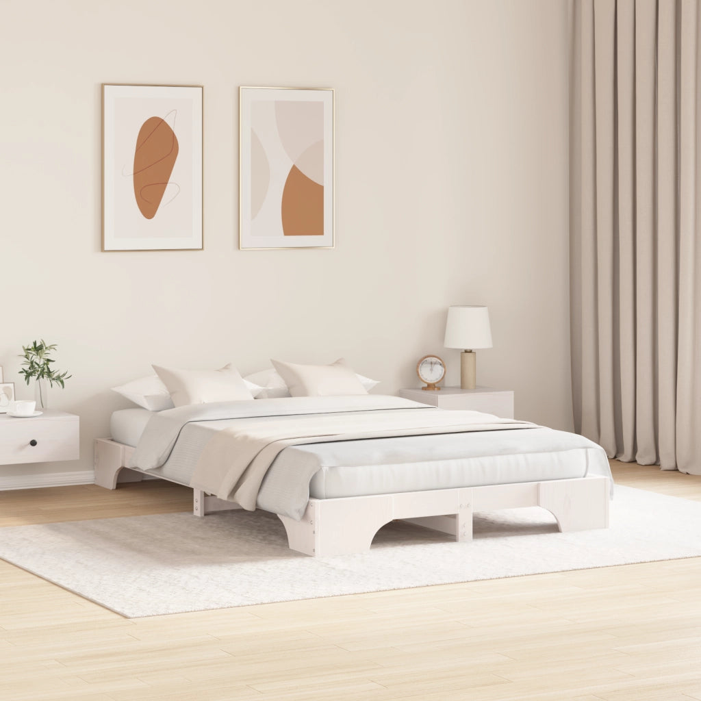 Struttura Letto Bianco Legno Massello 120 x 200 cm Rettangolare