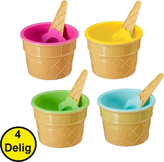 Set di 4 Tazze per Gelato - Comprende: 2 Tazze per Gelato e 2 Cucchiai per Gelato - Tazza per Gelato - Ciotola per Gelato - Ciotola per Dessert