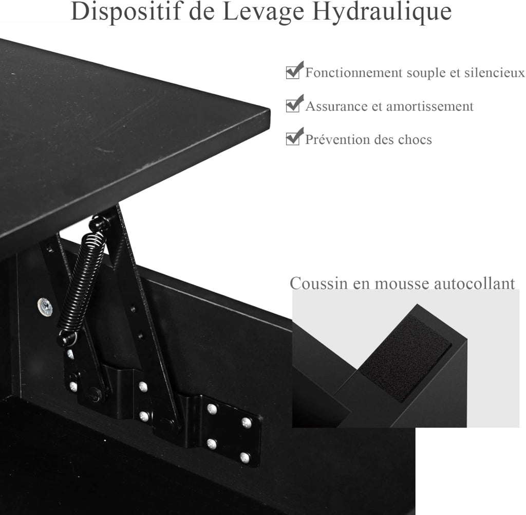 Tavolo da caffè con spazio nascosto e sollevabile, tavolo da pranzo e salone, con 3 spazi divisi, 104 x 49 x 48/62,5 cm per soggiorno e sala da pranzo (nero)