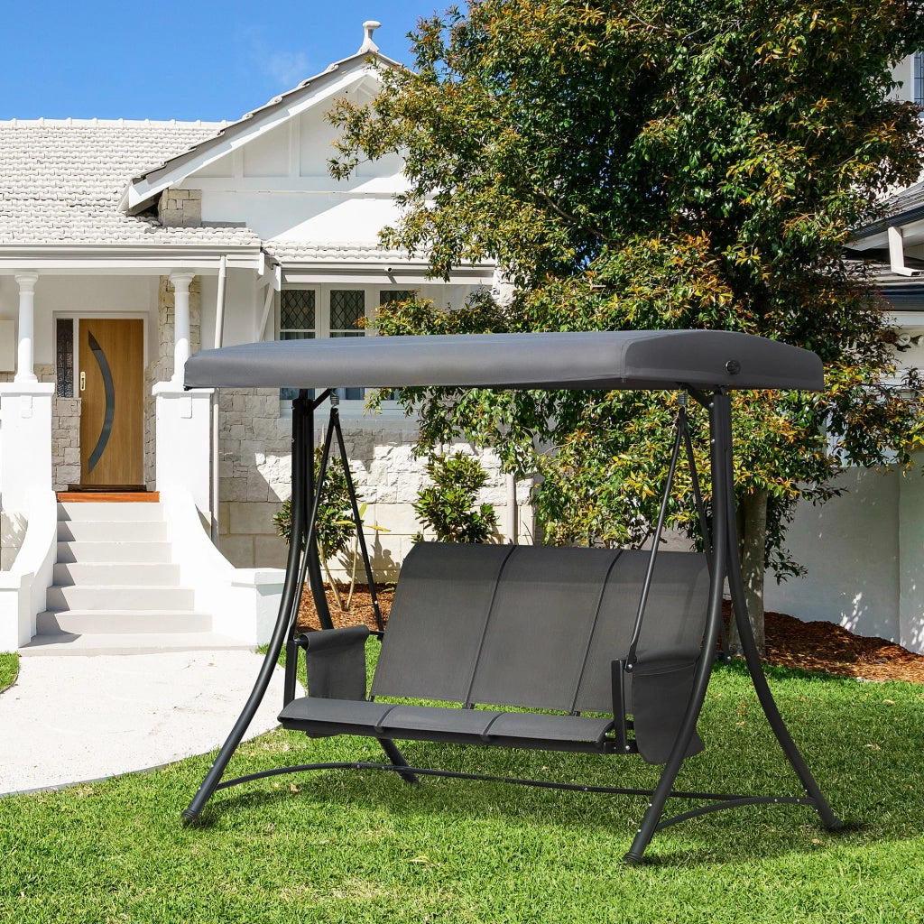 Dondolo 3 Posti da Giardino con Tettuccio Regolabile e Tasche ¨C zephmum ¨C Grigio Scuro 196x128x172cm