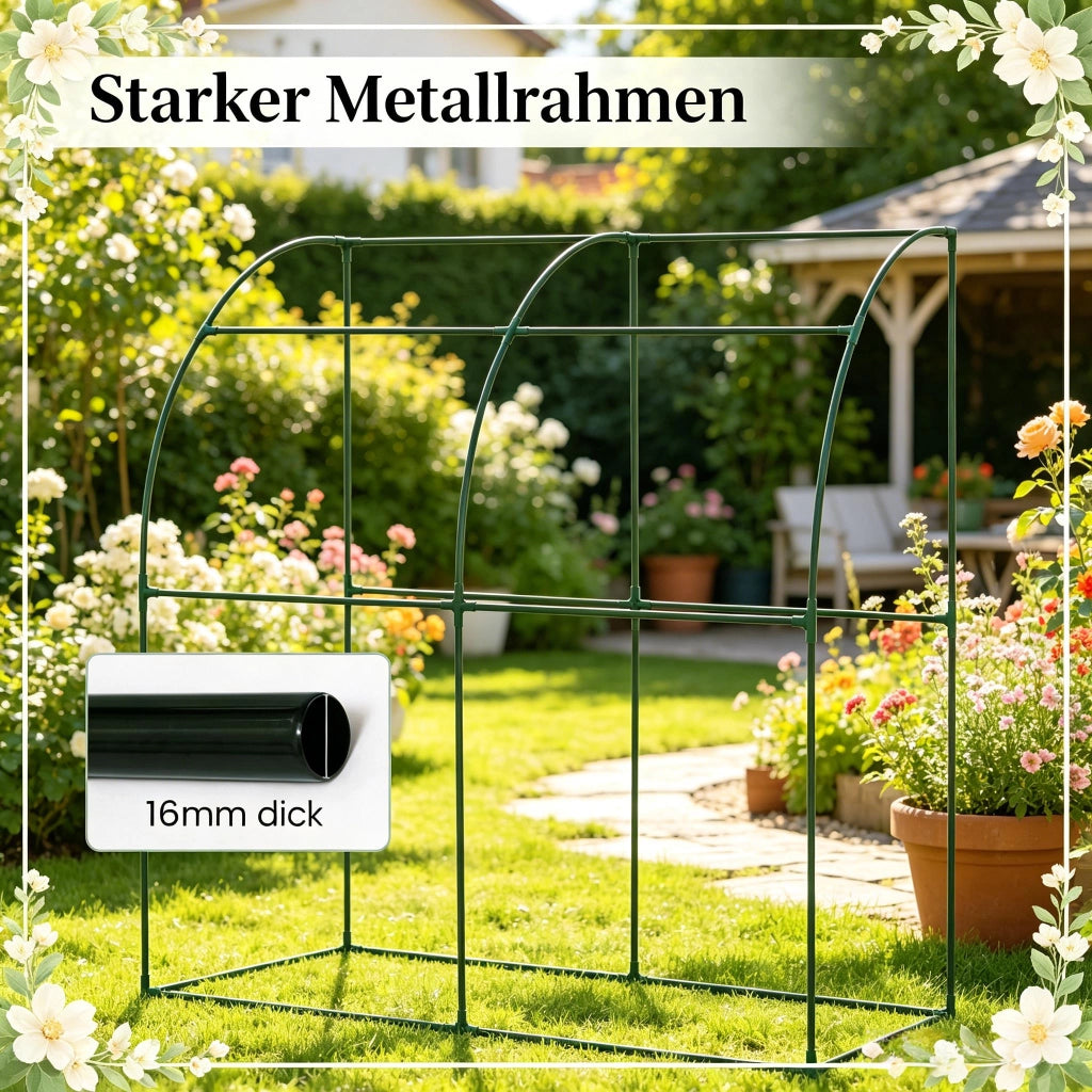 Serra a tunnel addossata con 2 porte avvolgibili e tetto semicircolare in metallo e polietilene bianco 200 × 100 × 210 cm