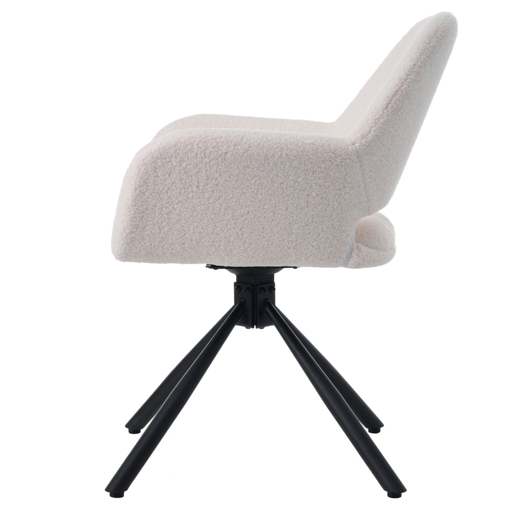 Sedie da Pranzo Girevoli con Braccioli ¨C MINIMAL ¨C Set 4 Pezzi, Tessuto Sherpa, Bianco, Moderno