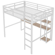 Letto a soppalco matrimoniale 140×200 cm con scrivania; ripiani; USB e Type-C; senza materasso; metallo; bianco
