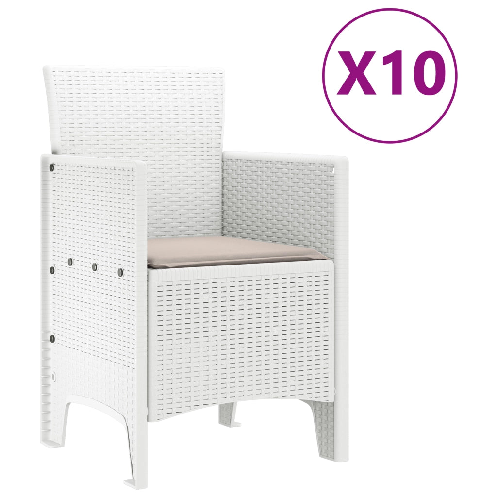 Set da pranzo da giardino  11 pezzi con cuscini bianchi in polyrattan