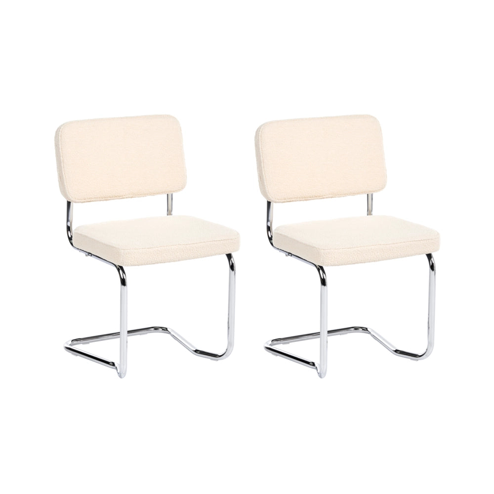 Set di 2 sedie da pranzo con rivestimento in bouclé beige chiaro e gambe in ferro stile retrò
