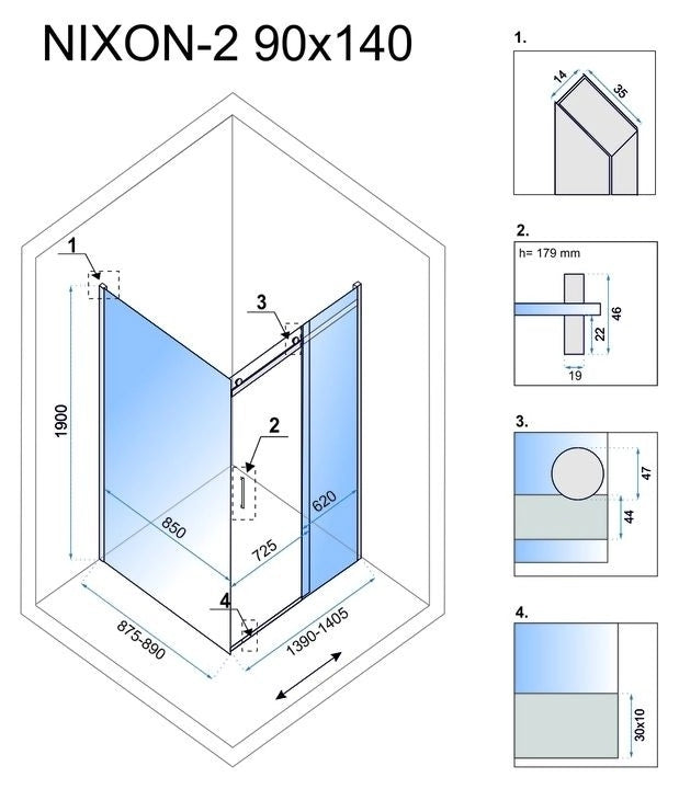 Cabina Doccia Rea Nixon 140x90 sinistra