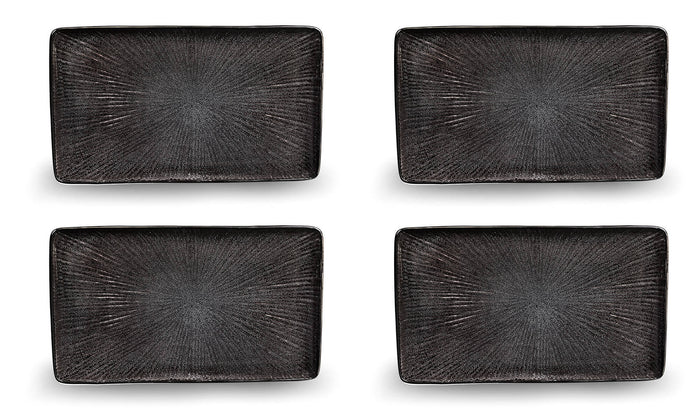Set 4 Piatti Rettangolari 30x18x2,5 cm in Gres Kaleidos Sirius Neri