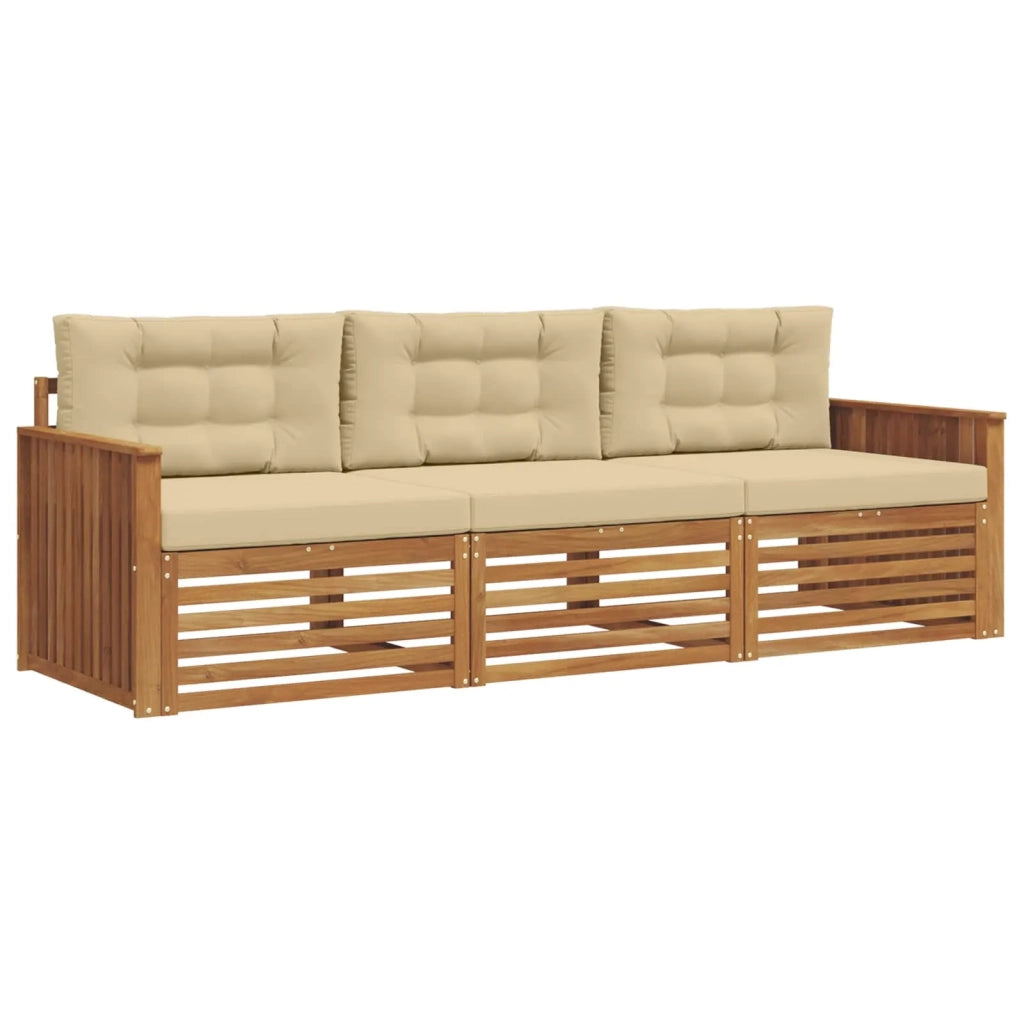 Set di divani da esterno con cuscino 3 pcs Naturale e Beige