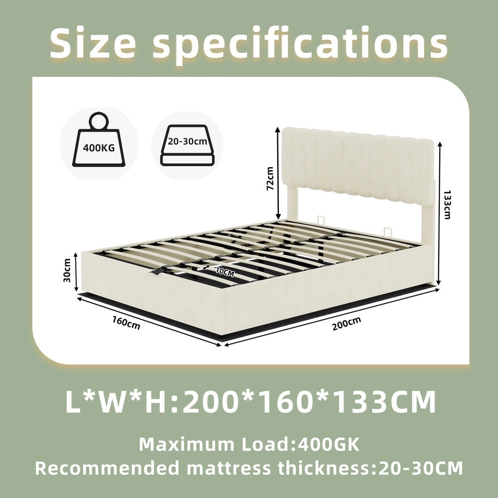 Letto Contenitore Imbottito con Testiera ¨C MINIMAL ¨C Beige 160x200 con Materasso