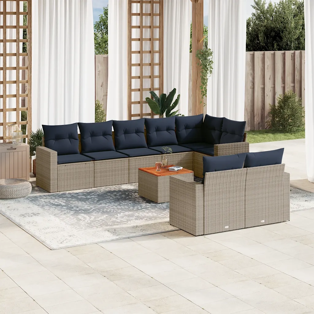 Set Divani da Giardino 9 pz con Cuscini Grigio in Polyrattan 3256544