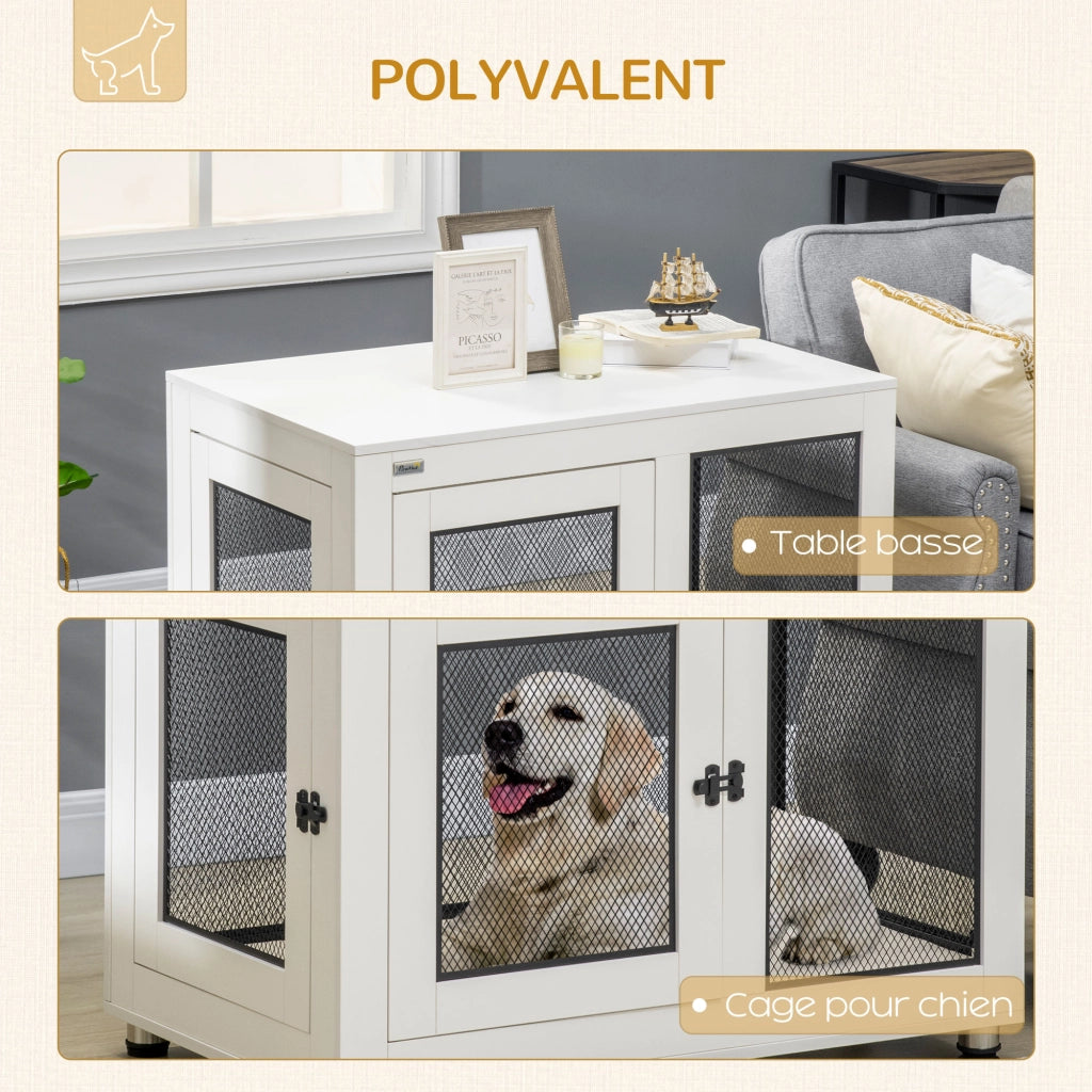 Gabbia per Cani Rialzata con Cuscino Rimovibile ¨C Xylo ¨C Acciaio Nero e Bianco 94x60x71,5 cm