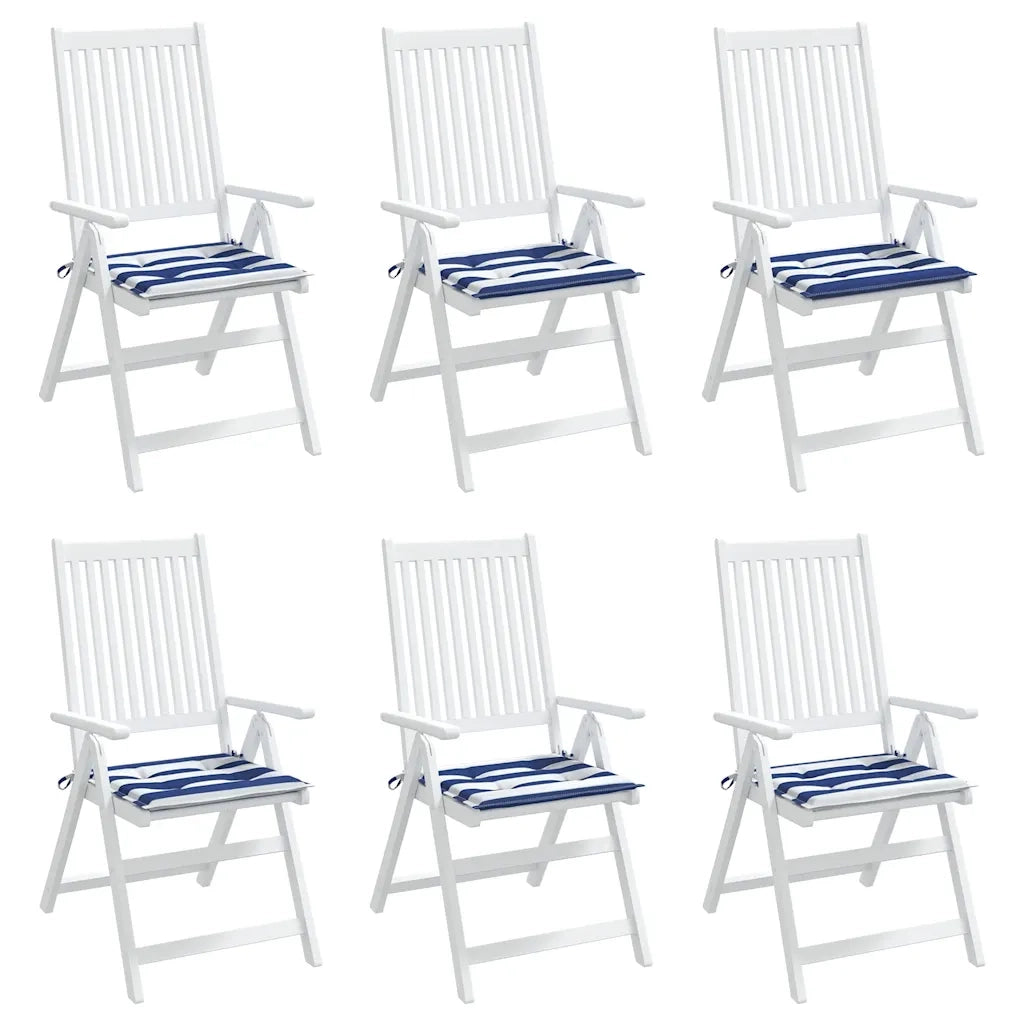 Cuscini per Sedia 6 pz Strisce Bianche e Blu 40x40x4 cm Tessuto 361013