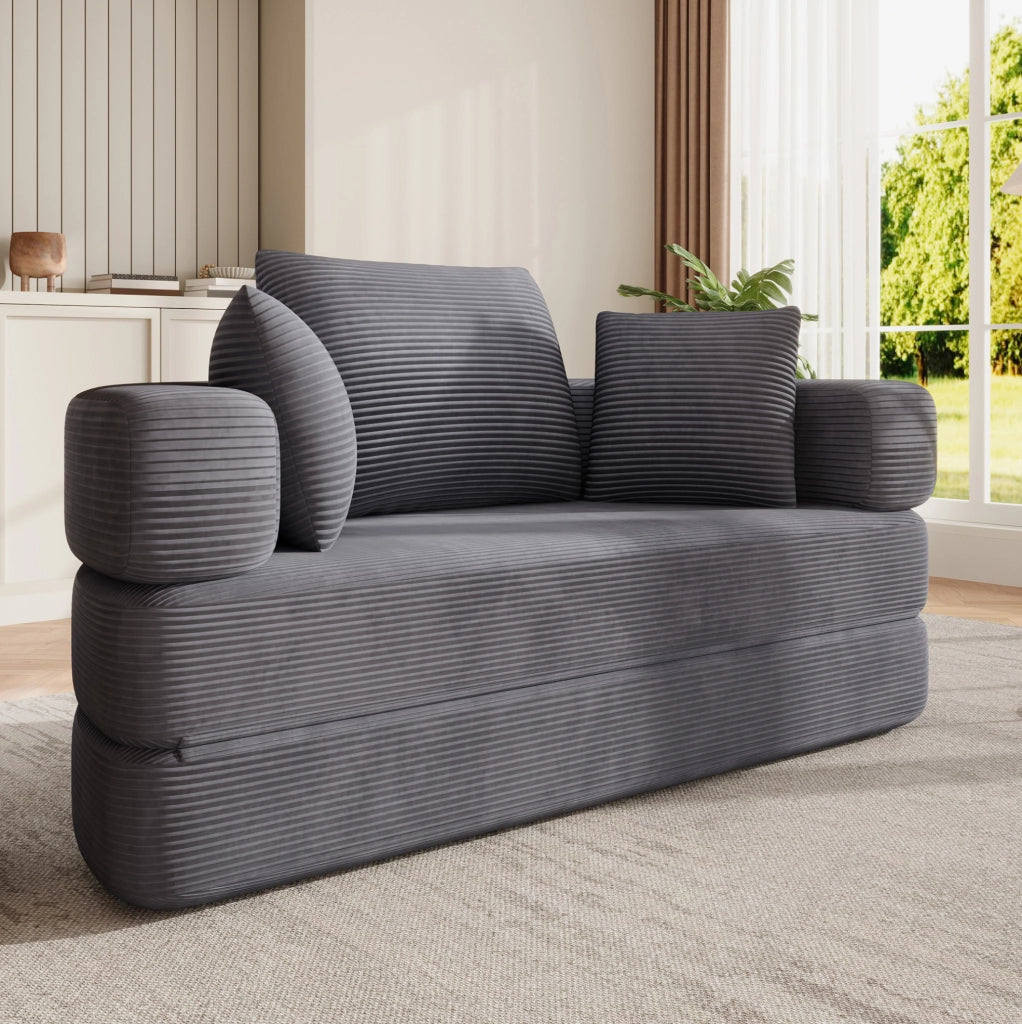 Divano letto pieghevole 173x176 cm in schiuma con 3 cuscini, grigio