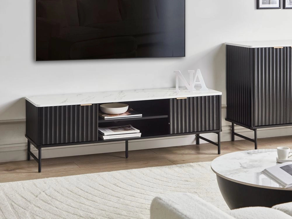 Mobile TV in MDF nero effetto marmo moderno 140 x 40 cm stile moderno contemporaneo