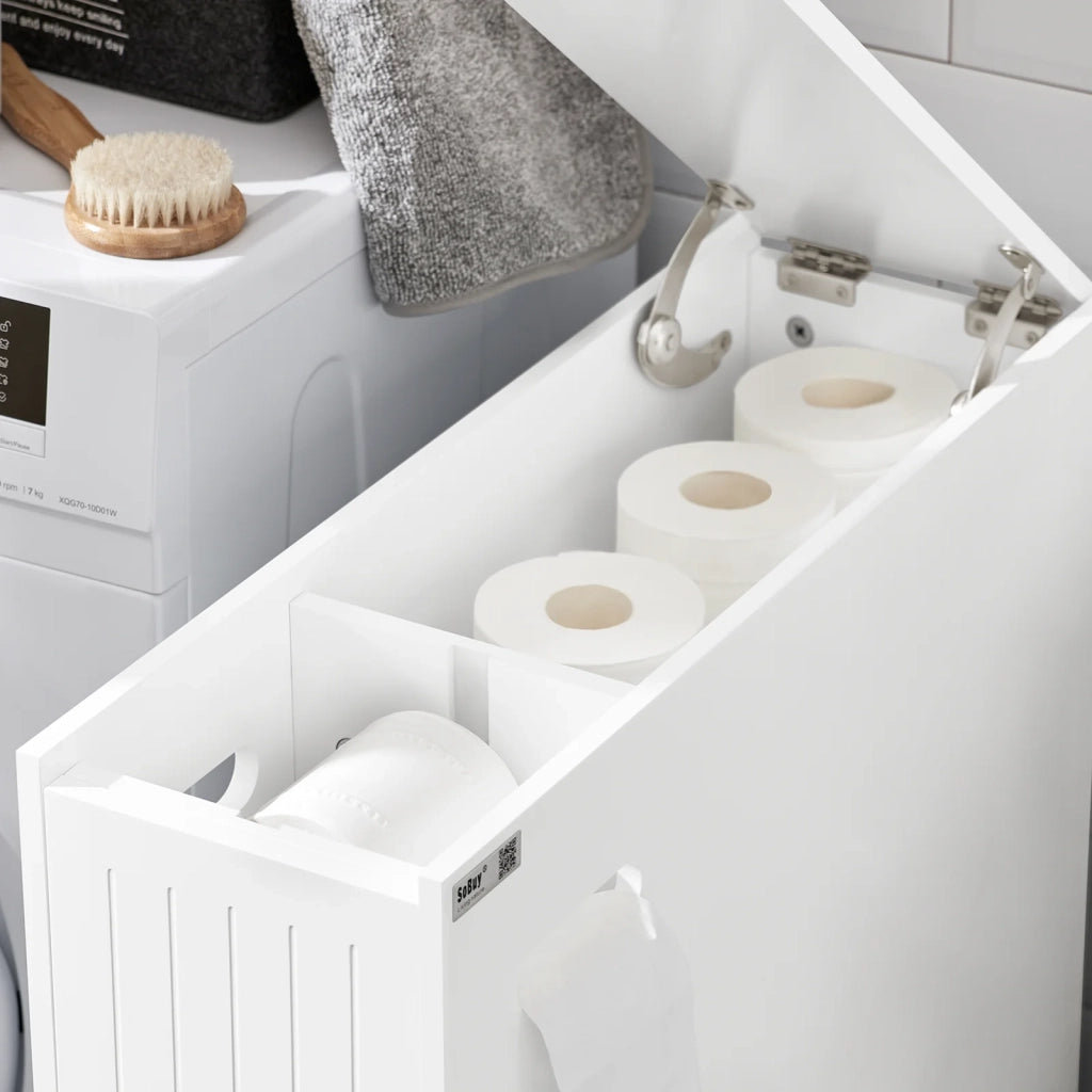 Carrellino Salvaspazio Mensola Nicchia 20cm Con Ruote Organizzatore Bagno Mobiletto Bagno Mobile Porta Carta Igienica Bianco 20x60x75cm BZR111-W SoBuy