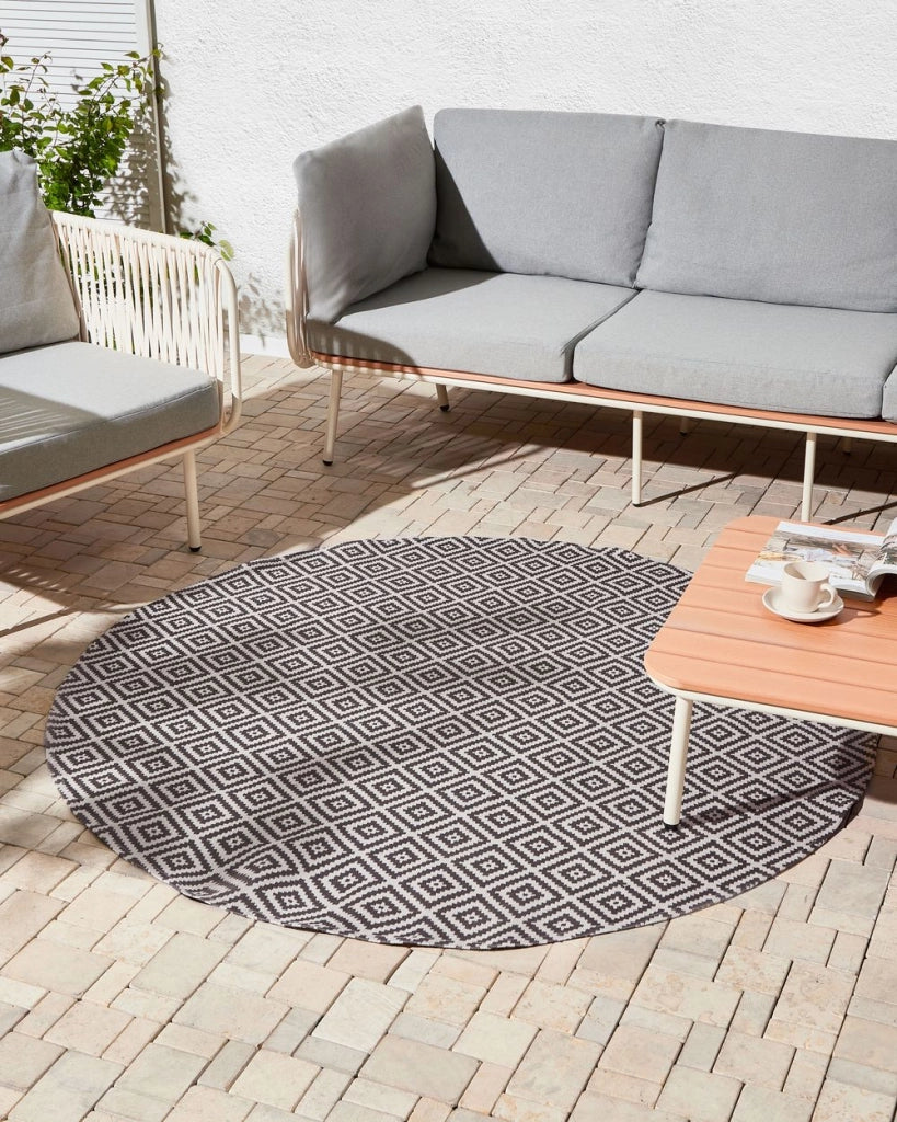 Tappeto rotondo per interni e per esterni con motivo geometrico ⌀ 160 cm Grigio stile moderno balcone patio