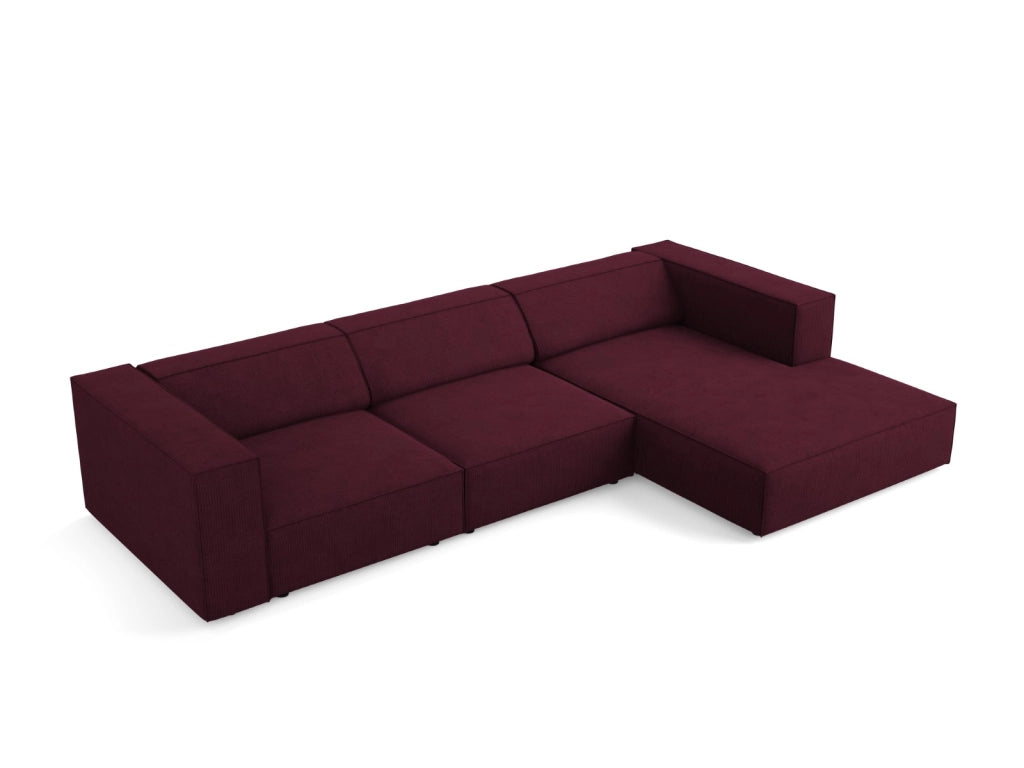 Cosmopolitan Design - Divano angolare destro "Arendal" 4 posti in ciniglia con effetto a coste rubino 