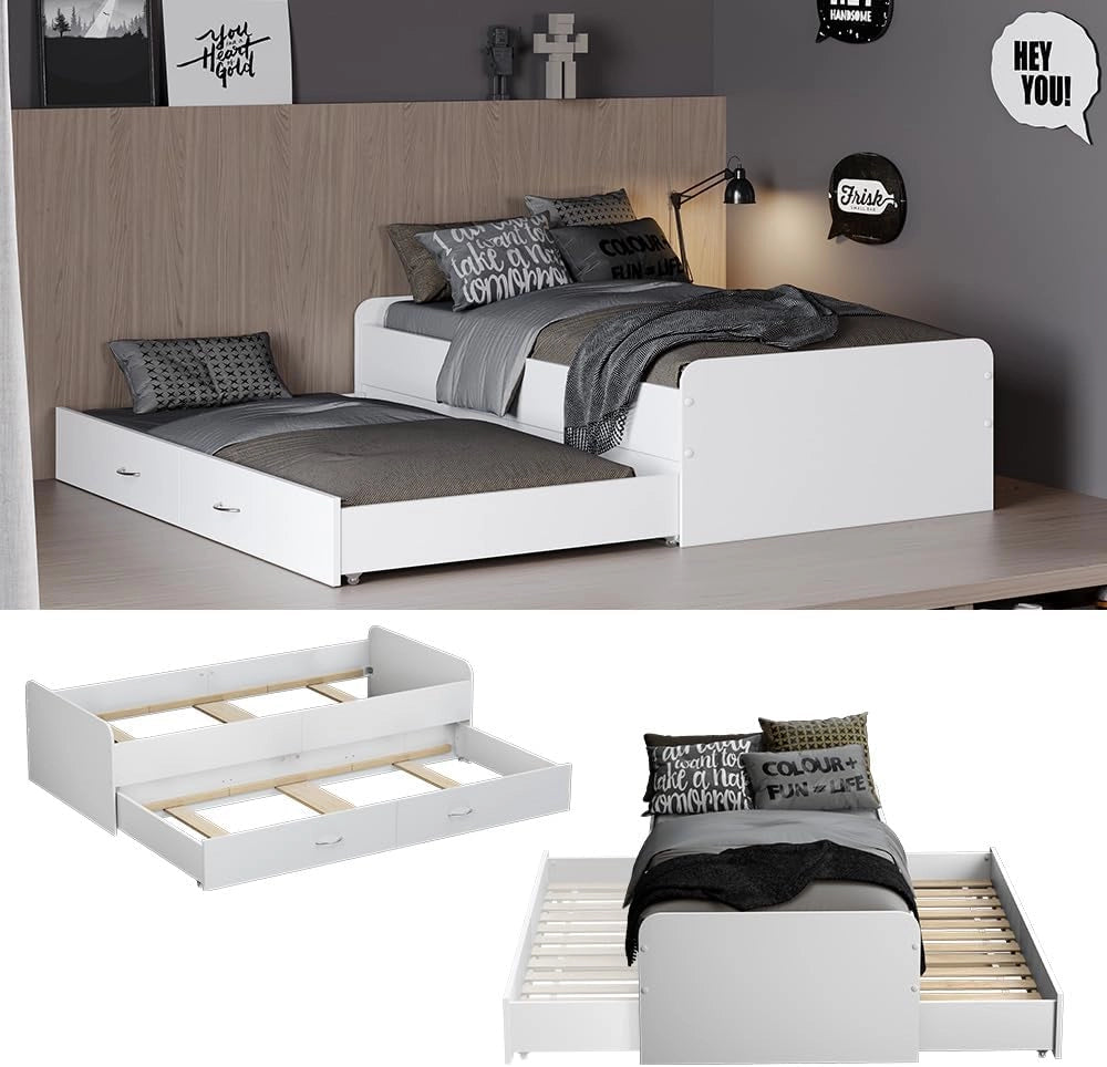 Oskar Store Letto per bambini Jaspar, Bianco, 204 x 94 cm con rete a doghe, senza materasso