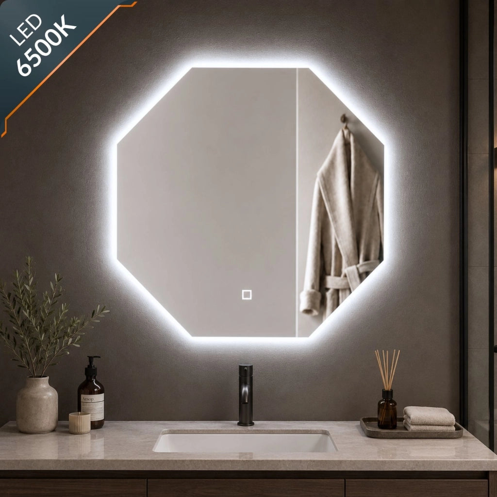 Specchio ottagonale per bagni e zone giorno retroilluminato con interruttore touch led *** misure 60x60 cm, tonalità...