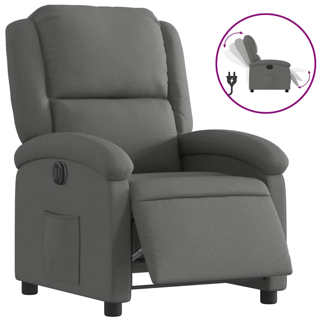 Poltrona | Sedia Relax Elettrica Reclinabile Grigio Scuro in Tessuto