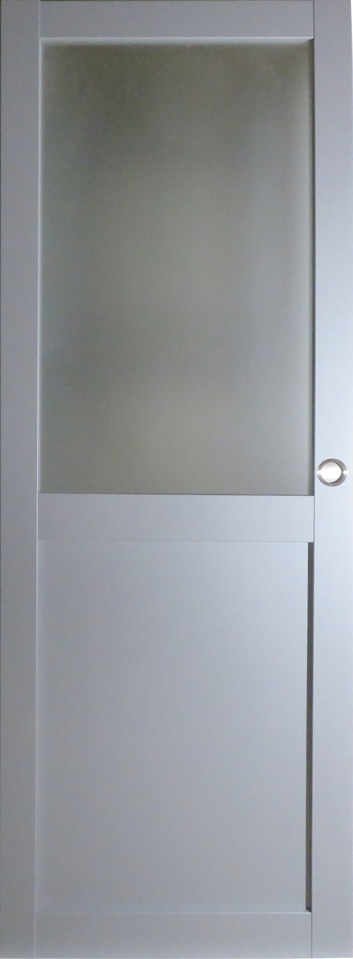 Porta scorrevole Athena Style Atelier En Enrobe Gris Clair Largeur 83 + Rail Alu Bandeau Noir + 2 Coquilles Posees