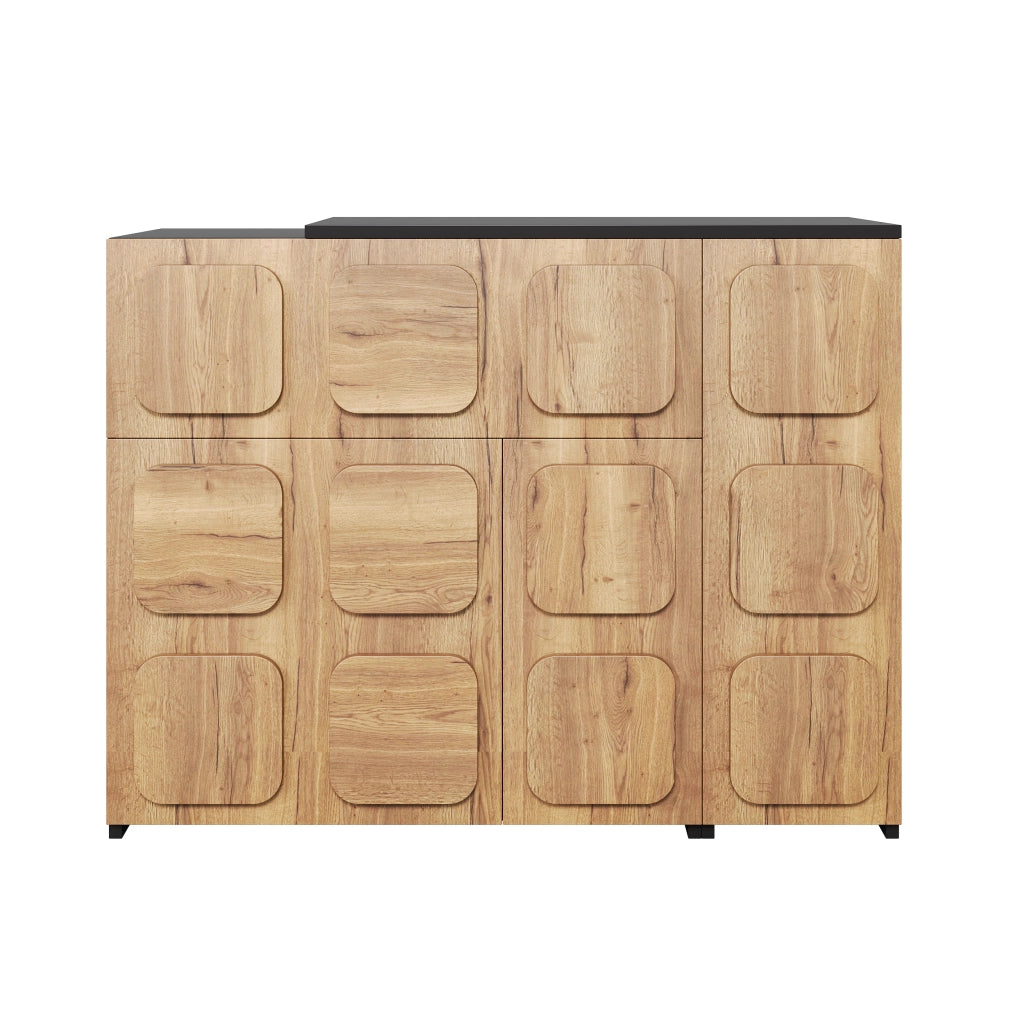 Credenza modulare con cassetti e vani; Push-to-Open per soggiorno in legno naturale