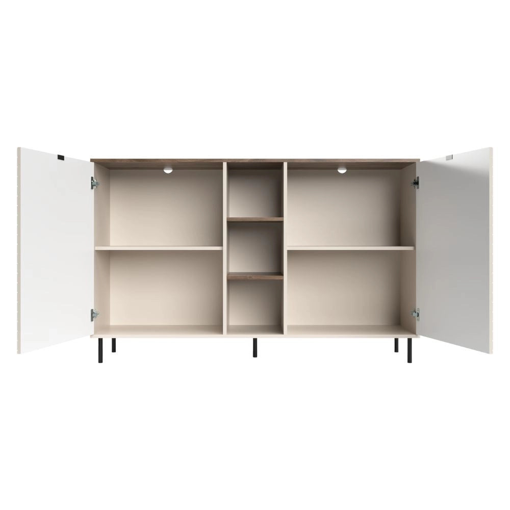 Credenza Mirage08 con 2 ante design geometrico e vani a giorno – Cashmere e Rovere