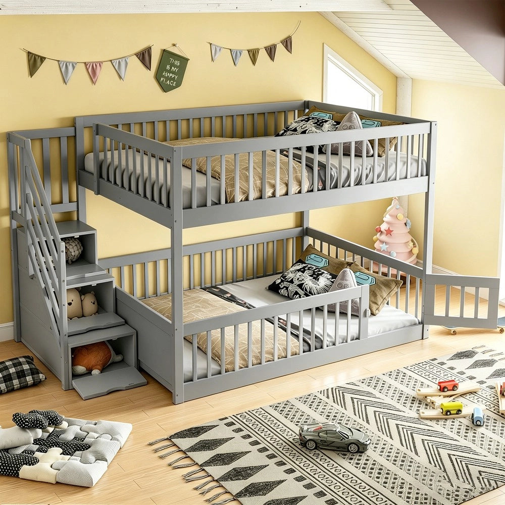 Letto a Castello 140x200 con Cassetti e Scala ¨C Xylo ¨C Grigio, Legno