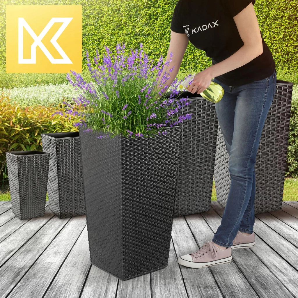 Set di 3 vasi da fiori KADAX, vasi da giardino + inserti, alti e grandi, grafite, 57+68+75 cm