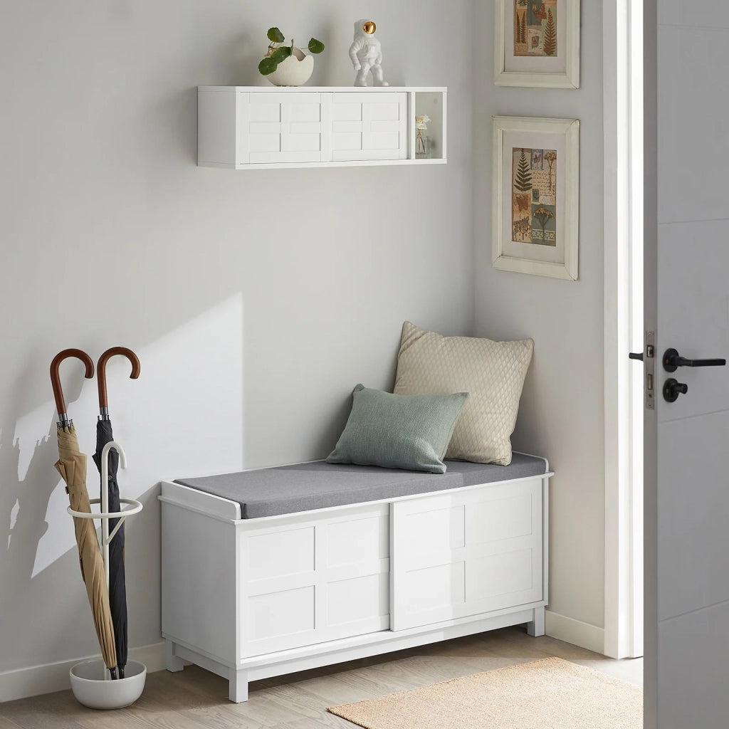 Scarpiera con Ante Scorrevoli Scarpiera Panca Portascarpe Panca ingresso Portascarpe con Cuscino 114x40x53 FSR86-W