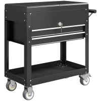 Carrello da officina, su rotelle con piano scorrevole, cassetti bloccabili, 130x38x80cm, Nero