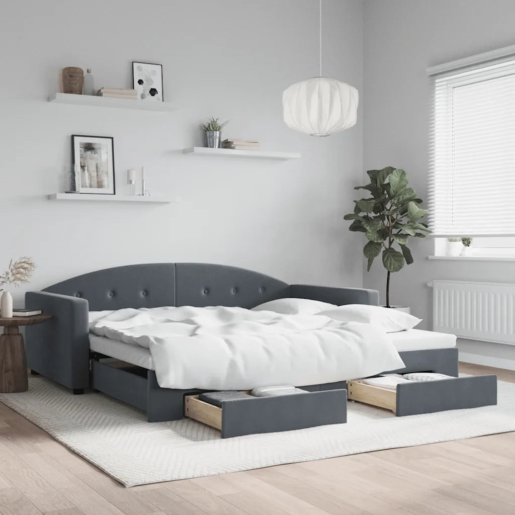 Divano Letto Estraibile Cassetti-Sofa Letto-Daybed Grigio Scuro 100x200cm Velluto 235832