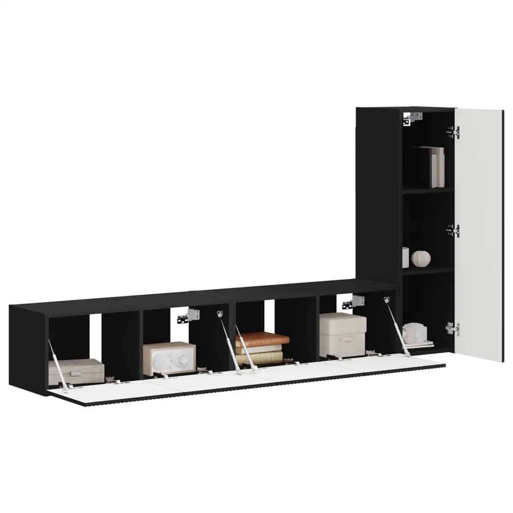 Set mobile TV Montaggio a parete 3 pcs Nero Legno multistrato
