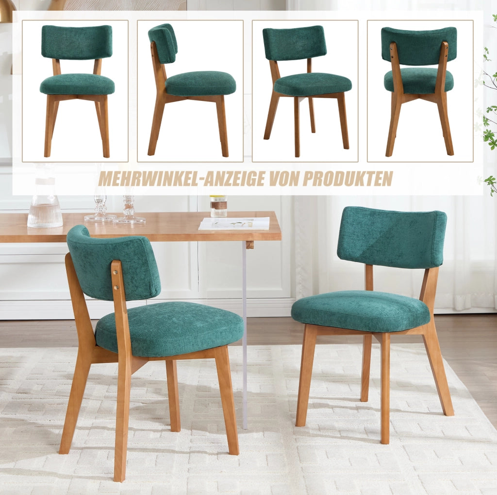 Sedia imbottita verde con gambe in legno massello