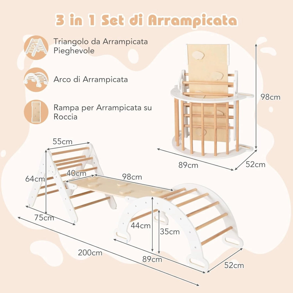 4 in 1 Set da Arrampicata per Bambini, Giocattoli da Arrampicata a Triangolo con Triangolo Arco e Salita, Ideale per Bambini 1 Anni + (Bianco)