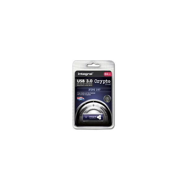 Integral INFD64GCRYDL3.0197 unit flash USB 64 GB USB tipo A 3.2 Gen 1 [3.1 Gen 1] Blu (64GB HARDWARE ENCRYPTED USB 3.0 DRIVE SECURE DUAL PASSWORD ADMINUSER 256 AES FIPS 197 CRYPTO INTEGRAL)