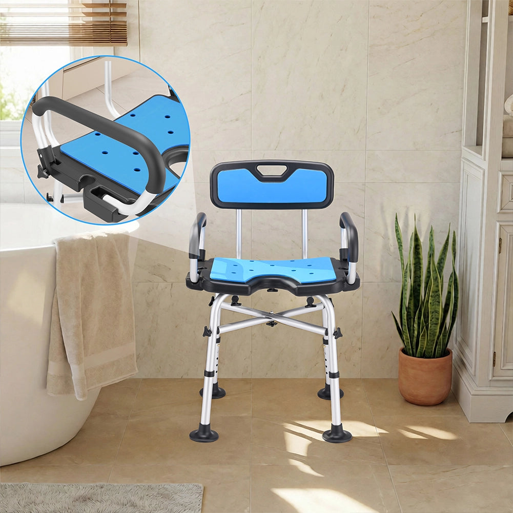 Sedia Sgabello da Bagno Doccia in Alluminio Altezza Regolabile Maniglie Sicurezza