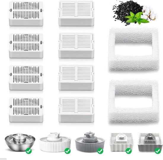 Porseleine e Cup Cake filtro per fontana per animali, 8 filtri a carbone attivi, 2 filtri a schiuma, fontana per animali in ceramica, distributore di acqua, fontana per cani, filtri di ricambio (10 pezzi)