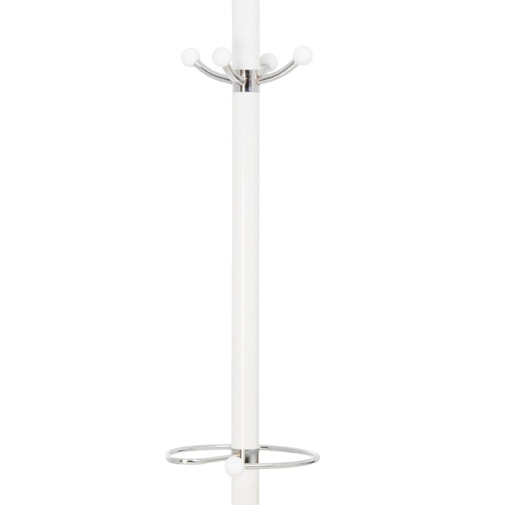 Perchero de metal blanco con paraguero y 5 ganchos D36x178h cm