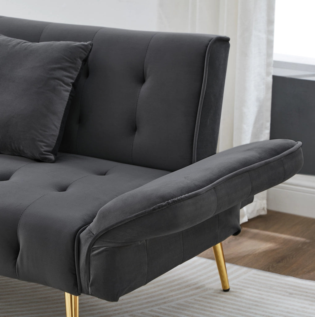 Divano letto 215x81.5 cm con schienali regolabili in schiuma grigio antico
