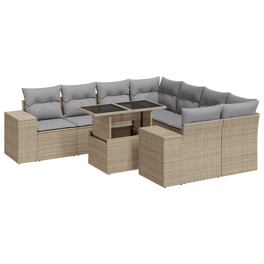 Set Divano da Giardino 9 pz con Cuscini Beige in Polyrattan 3326770