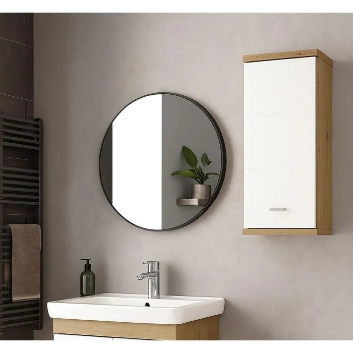 Pensile bagno effetto legno frontale bianco lucido 38x23x70