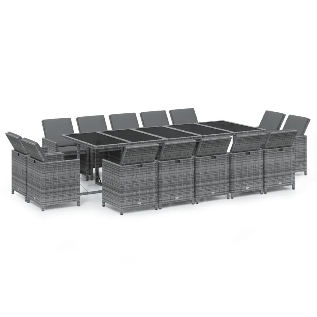 Set Pranzo da Giardino 15 pz con Cuscini in Polyrattan Grigio 3095591