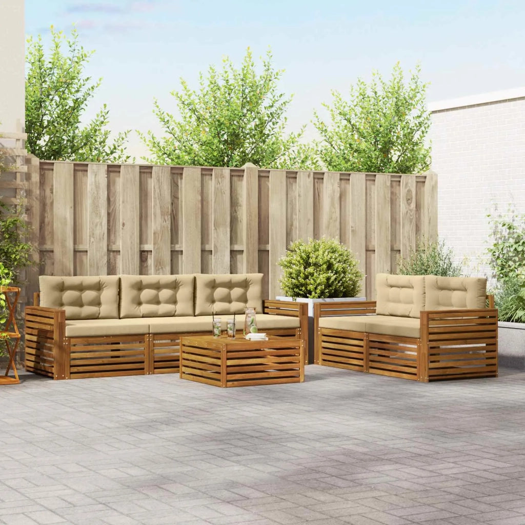 Set di divani da esterno con cuscino 6 pcs Naturale e Beige 3373028