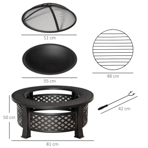 Braciere da giardino 2 in 1 con griglia parascintille e attizzatoio, 81 x 81 x 50 cm