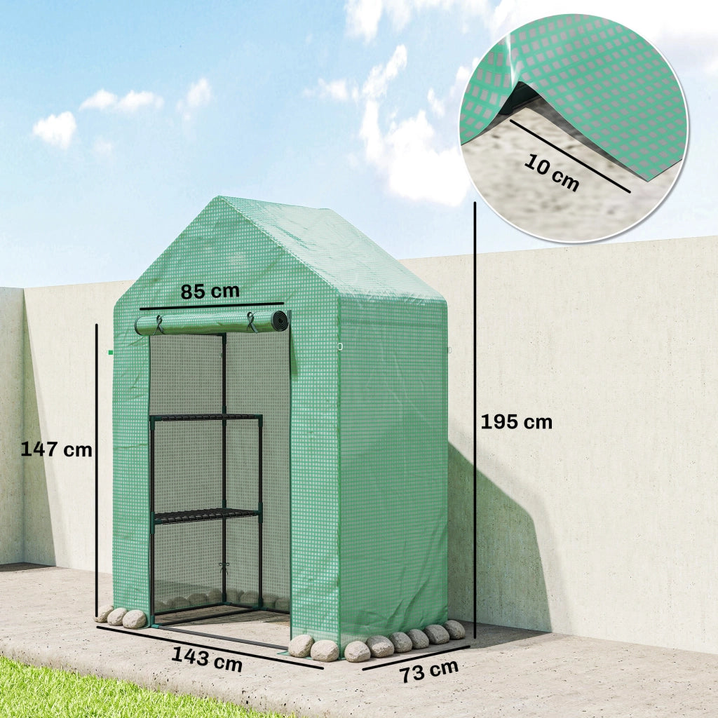 Serra da Giardino 143 x 73 x 195 cm con Scaffale a 2 Ripiani, Verde