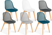 Set di 6 sedie da pranzo bianco, grigio chiaro, blu anatra x2, grigio scuro x2 MANDY