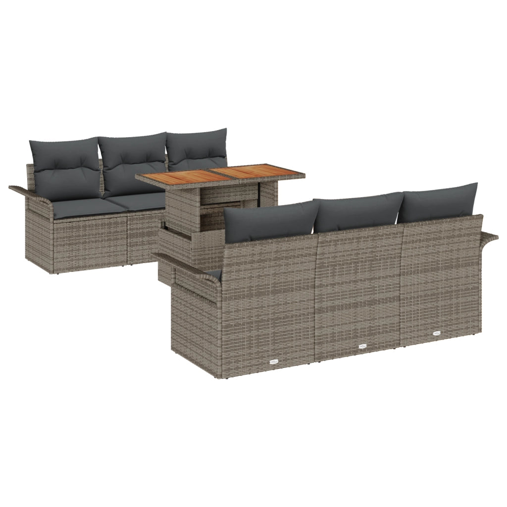 Set di Divani da Giardino  7 Pezzi con Cuscini Grigio Polyrattan