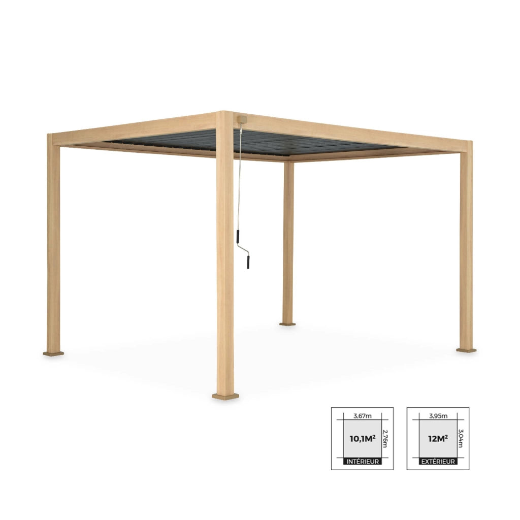 Pergola bioclimatica 3x4m in alluminio, lamelle orientabili, marrone