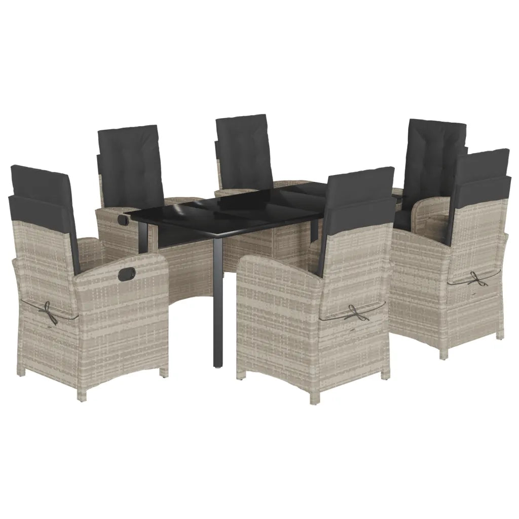 Set da Pranzo da Giardino 7 pz Cuscini Polyrattan Grigio Chiaro 3212857